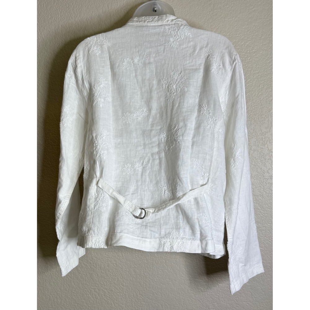 Sigrid Olsen Women M Jacket White Linen Embroidered Button Front Mandarin Collar - Picture 2 of 9